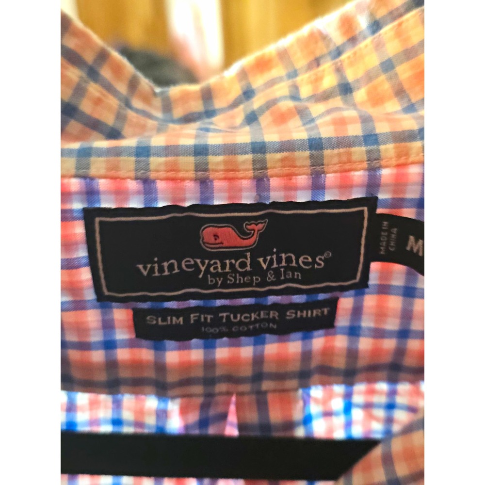 Vineyard Vines Tucker Shirt Mens M Slim Fit Pink Blue White Check Button-Down